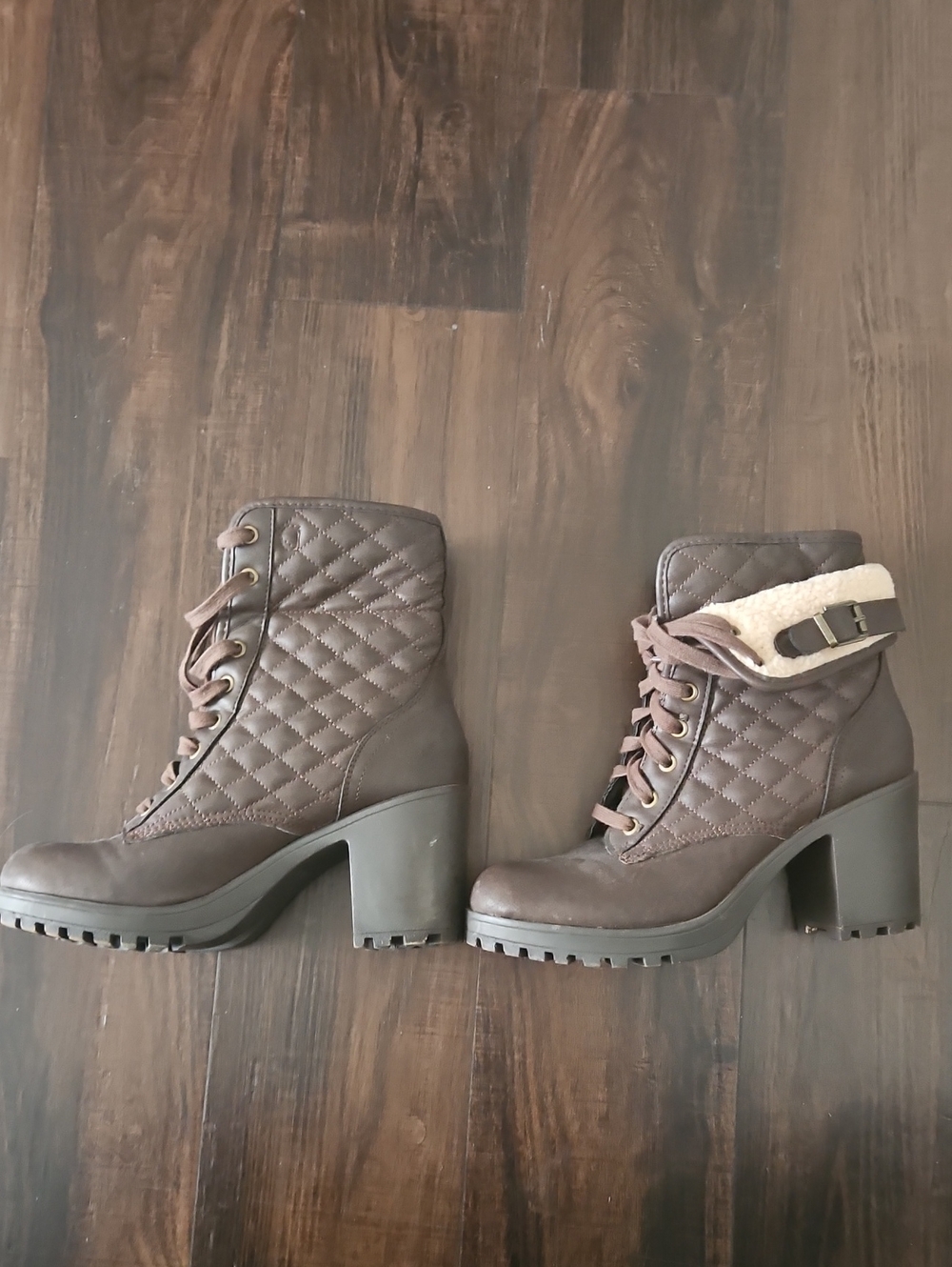 Nine West Quilted Lug-Heel Ankle Boots in Brown